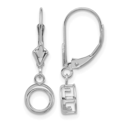 14k White Gold 6mm Round Bezel Leverback Earring Mountings