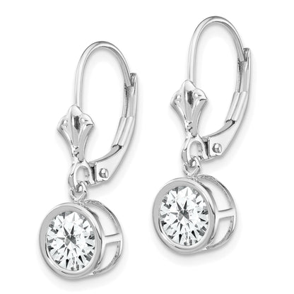 14k White Gold 6mm Round Cubic Zirconia Bezel Leverback Dangle Earrings