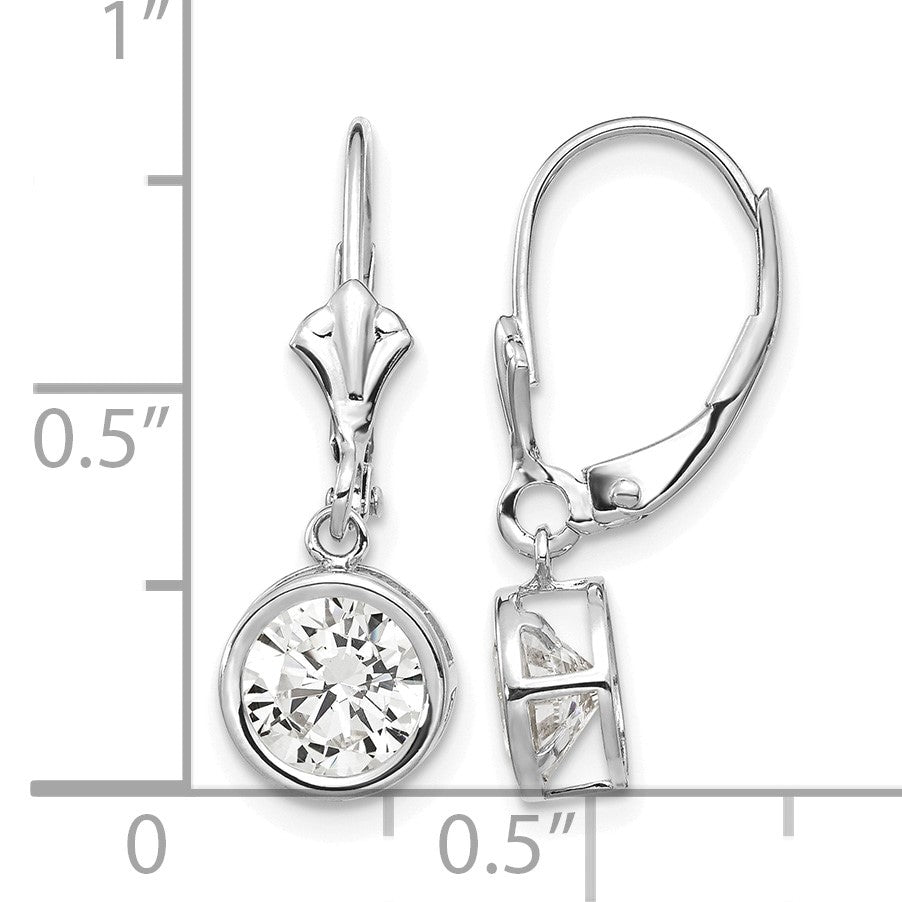 14k White Gold 6mm Round Cubic Zirconia Bezel Leverback Dangle Earrings