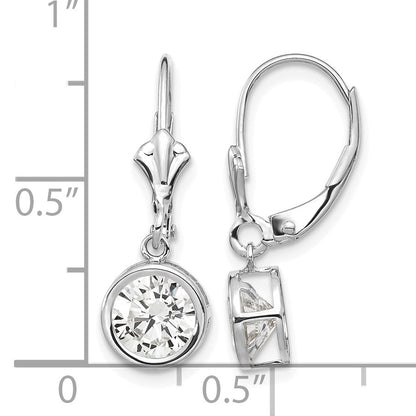14k White Gold 6mm Round Cubic Zirconia Bezel Leverback Dangle Earrings