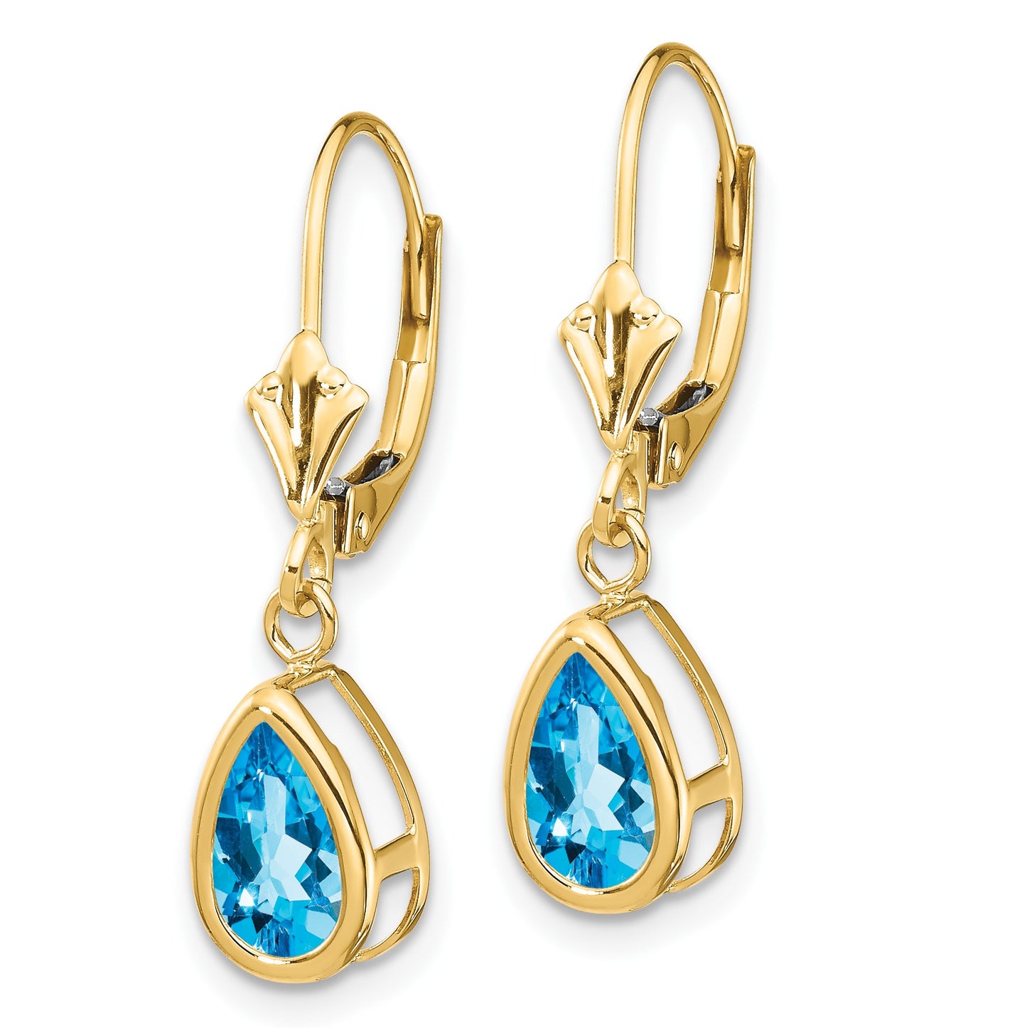 14k 8x5mm Pear Blue Topaz Bezel Leverback Dangle Earrings