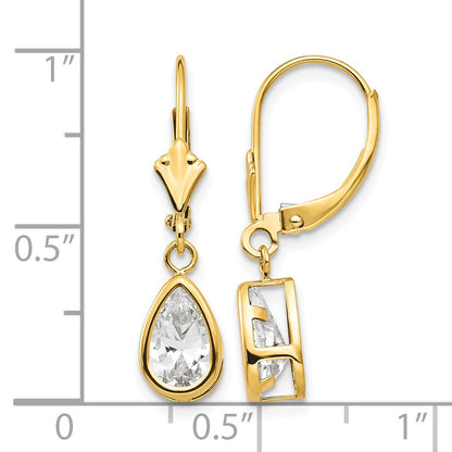 14k 8x5mm Pear Cubic Zirconia Bezel Leverback Dangle Earrings