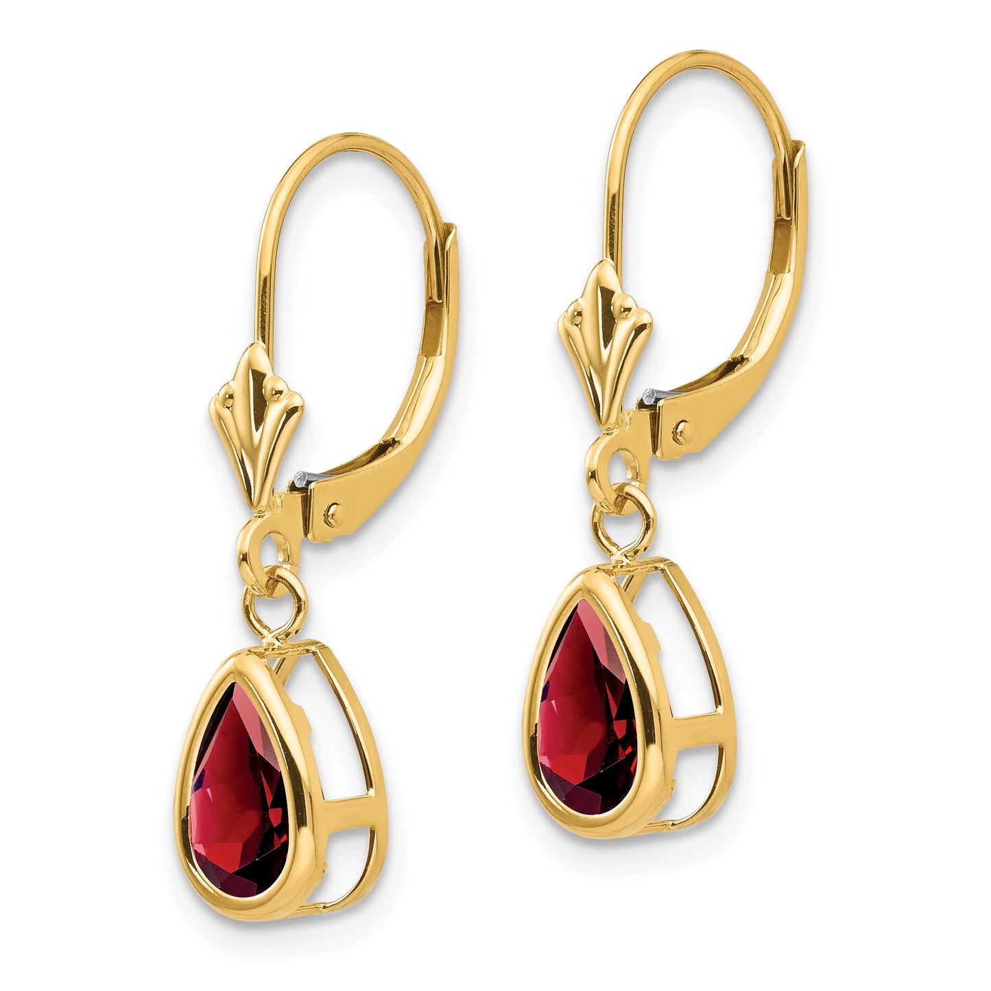 14k 8x5mm Pear Garnet Bezel Leverback Dangle Earrings