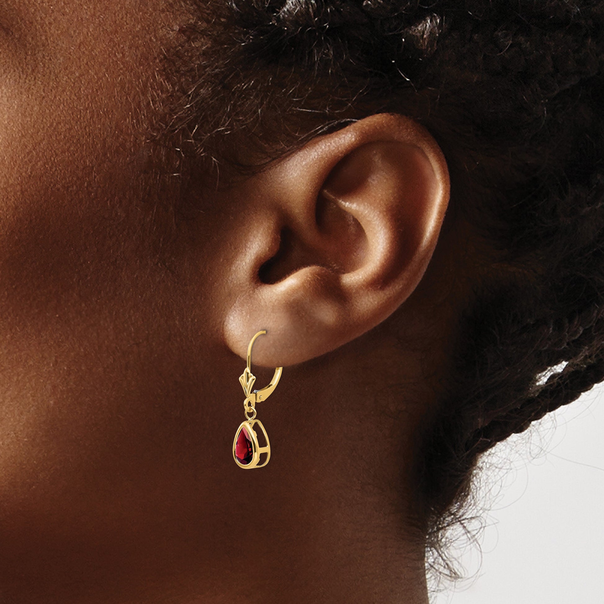 14k 8x5mm Pear Garnet Bezel Leverback Dangle Earrings
