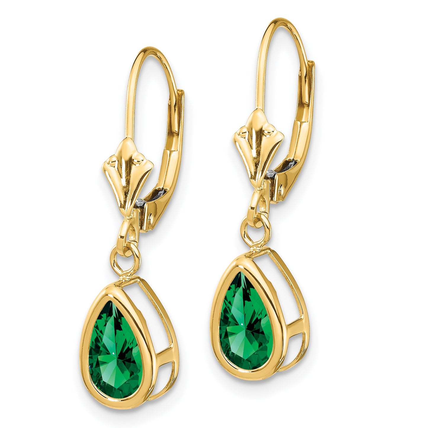 14k 8x5mm Pear Mount St. Helens Bezel Leverback Dangle Earrings
