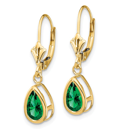 14k 8x5mm Pear Mount St. Helens Bezel Leverback Dangle Earrings