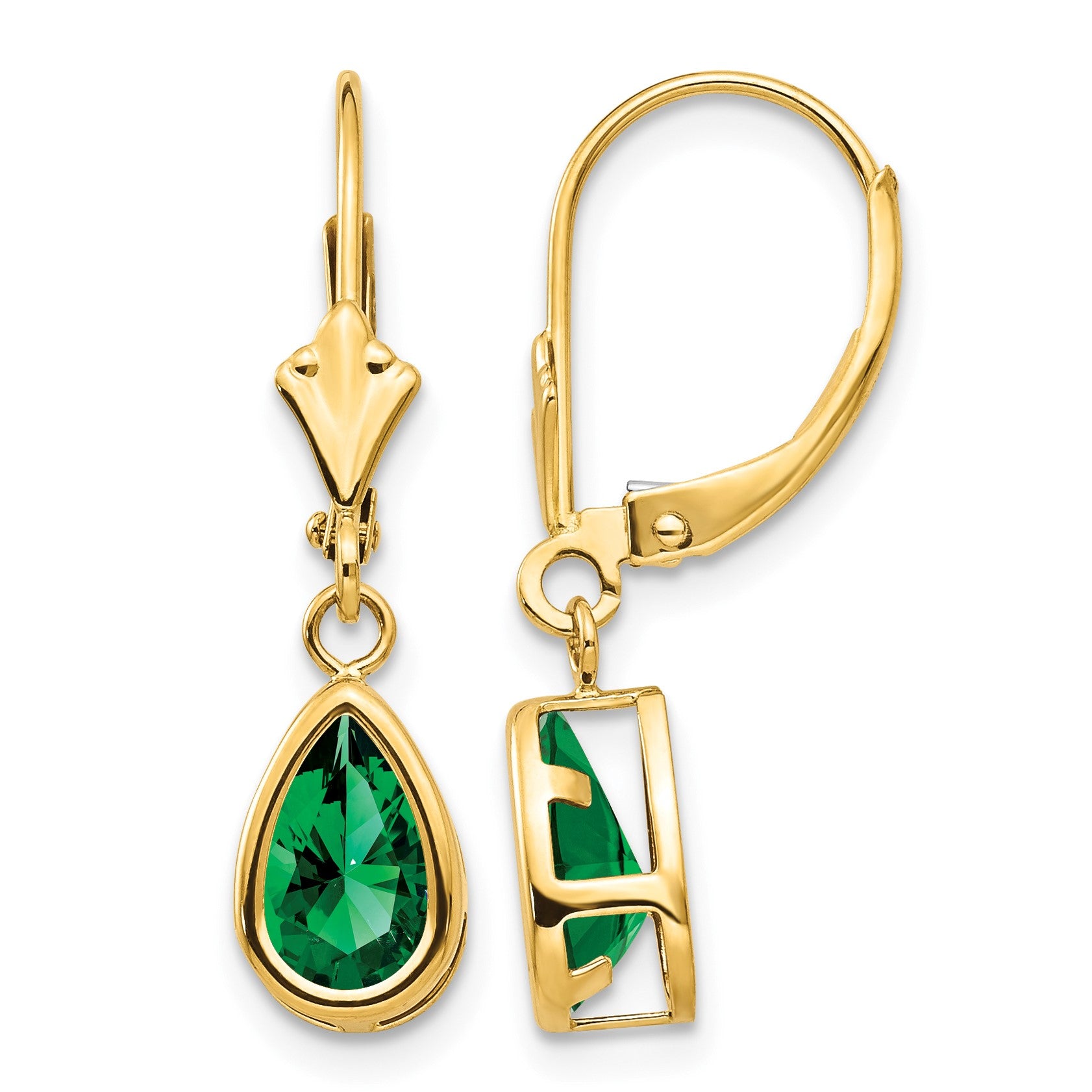 14k 8x5mm Pear Mount St. Helens Bezel Leverback Dangle Earrings