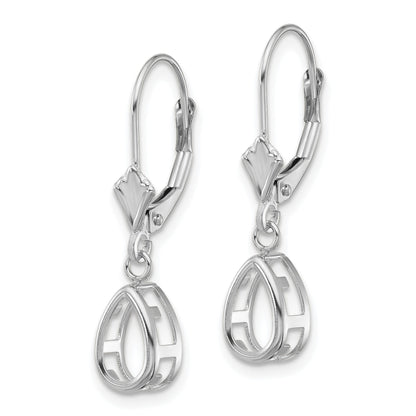 14k White Gold 8x5mm Pear Bezel Leverback Earring Mountings