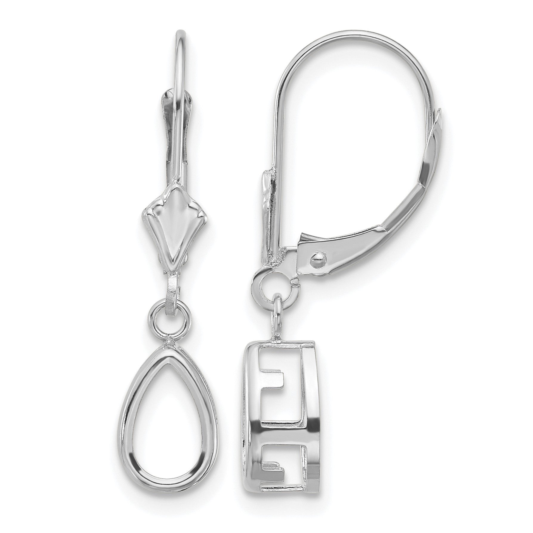 14k White Gold 8x5mm Pear Bezel Leverback Earring Mountings