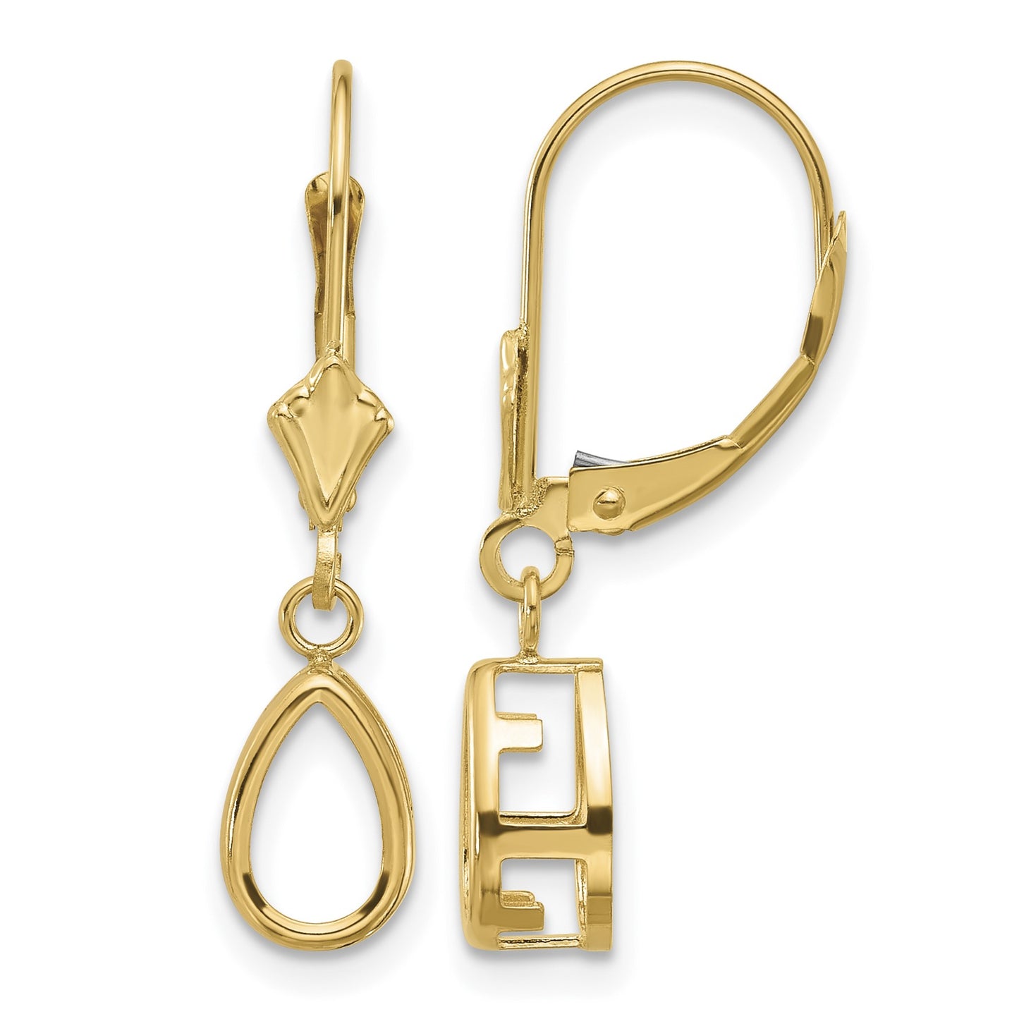 14k 8x5 Pear Bezel Leverback Earring Mountings
