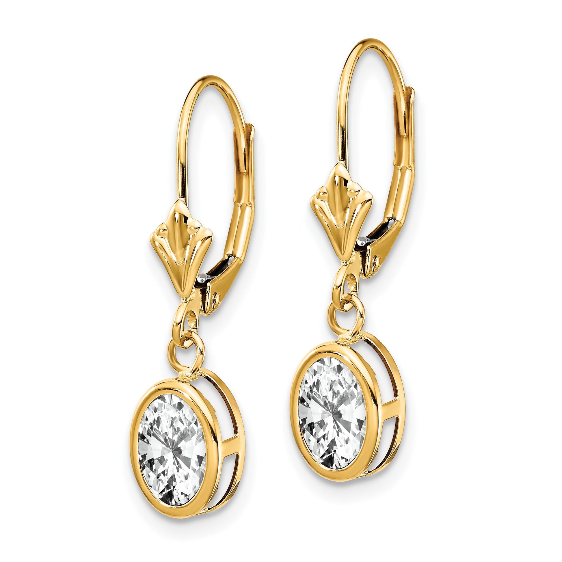 14k 7x5mm Oval Cubic Zirconia Bezel Leverback Dangle Earrings