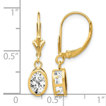 14k 7x5mm Oval Cubic Zirconia Bezel Leverback Dangle Earrings