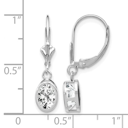 14k White Gold 7x5mm Oval Cubic Zirconia Bezel Leverback Dangle Earrings
