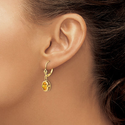 14k 8x6mm Oval Citrine Bezel Leverback Dangle Earrings