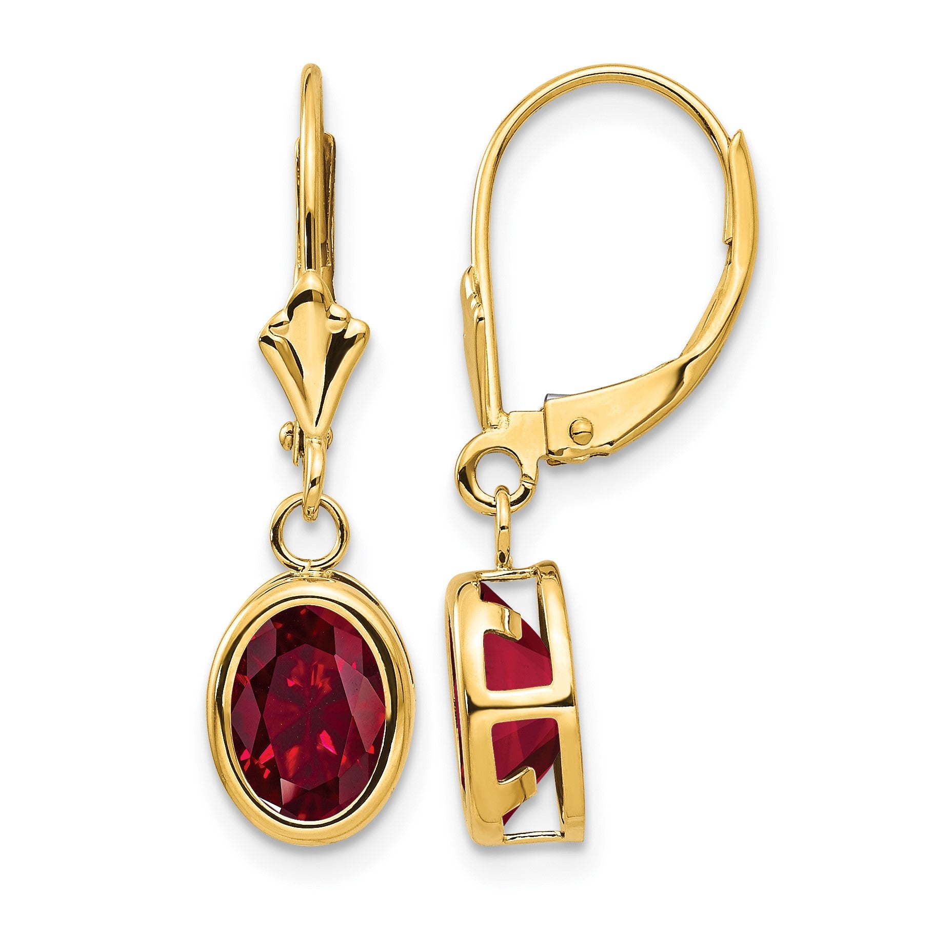 14k 8x6mm Oval Lab Created Ruby Leverback Earrings
