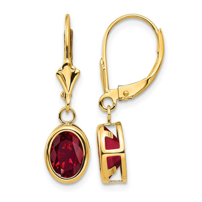 14k 8x6mm Oval Lab Created Ruby Leverback Earrings