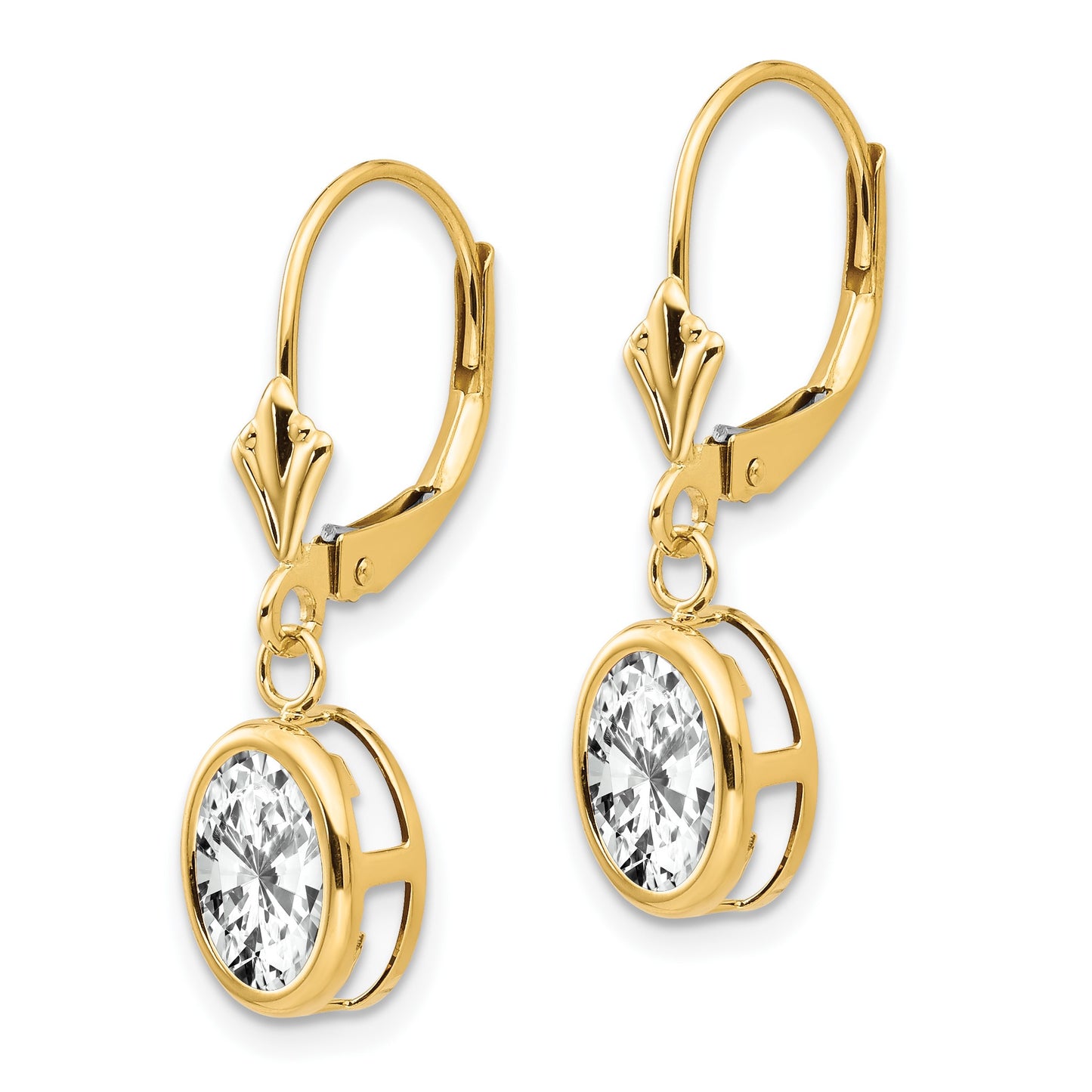 14k 8x6mm Oval Cubic Zirconia Bezel Leverback Dangle Earrings