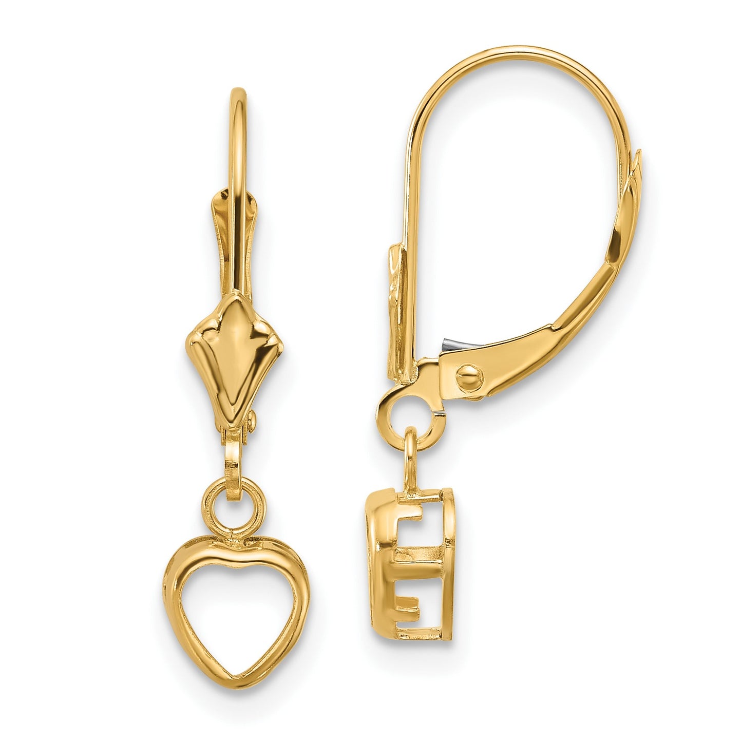 14k 5x5mm Heart Bezel Leverback Earring Mountings