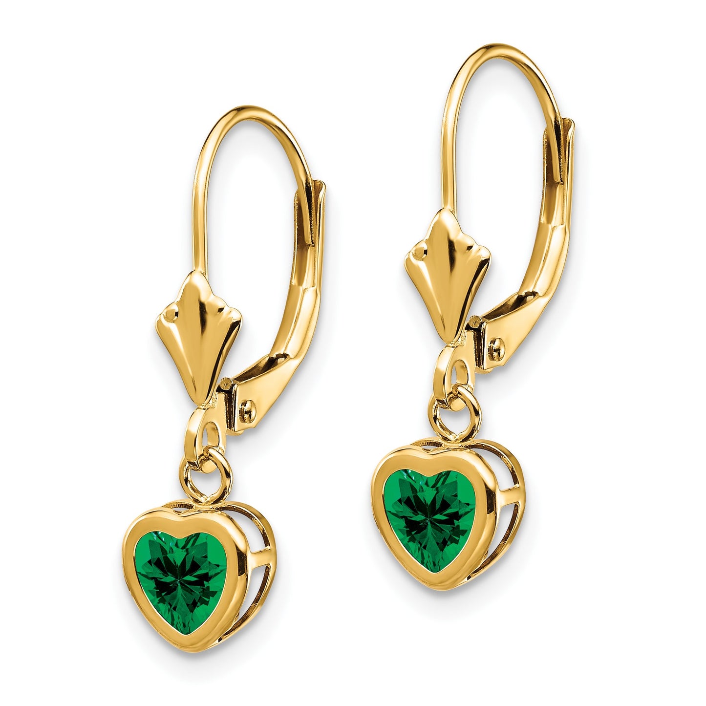 14k 5mm Heart Mount St. Helens Bezel Leverback Dangle Earrings