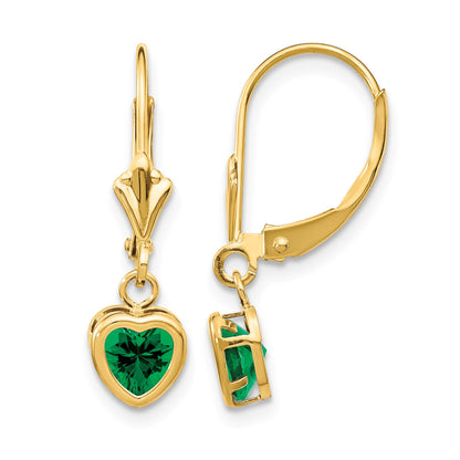 14k 5mm Heart Mount St. Helens Bezel Leverback Dangle Earrings
