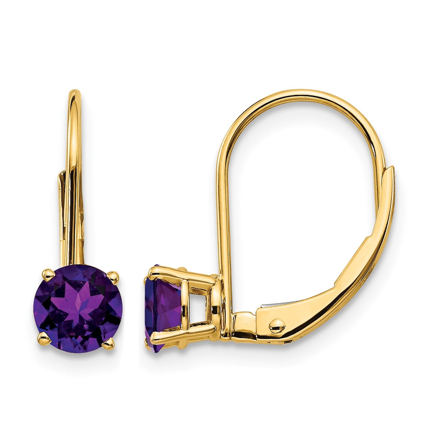 14k 5mm Round Amethyst Leverback Earrings