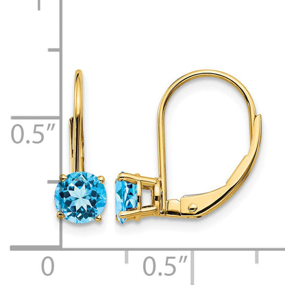 14k 5mm Round Blue Topaz Leverback Earrings