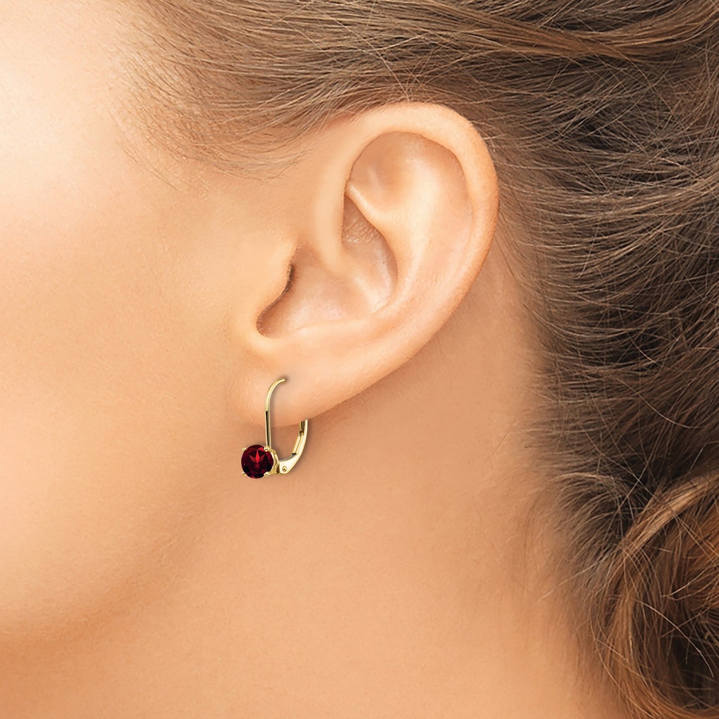 14k 5mm Round Garnet Leverback Earrings
