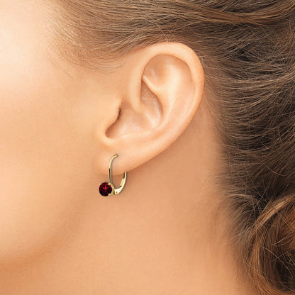 14k 5mm Round Garnet Leverback Earrings