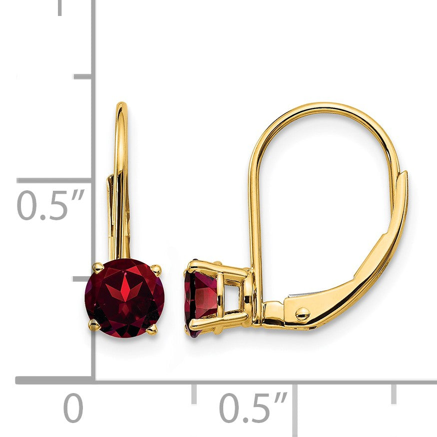 14k 5mm Round Garnet Leverback Earrings