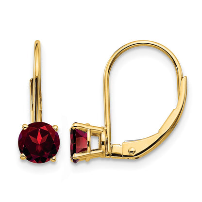 14k 5mm Round Garnet Leverback Earrings