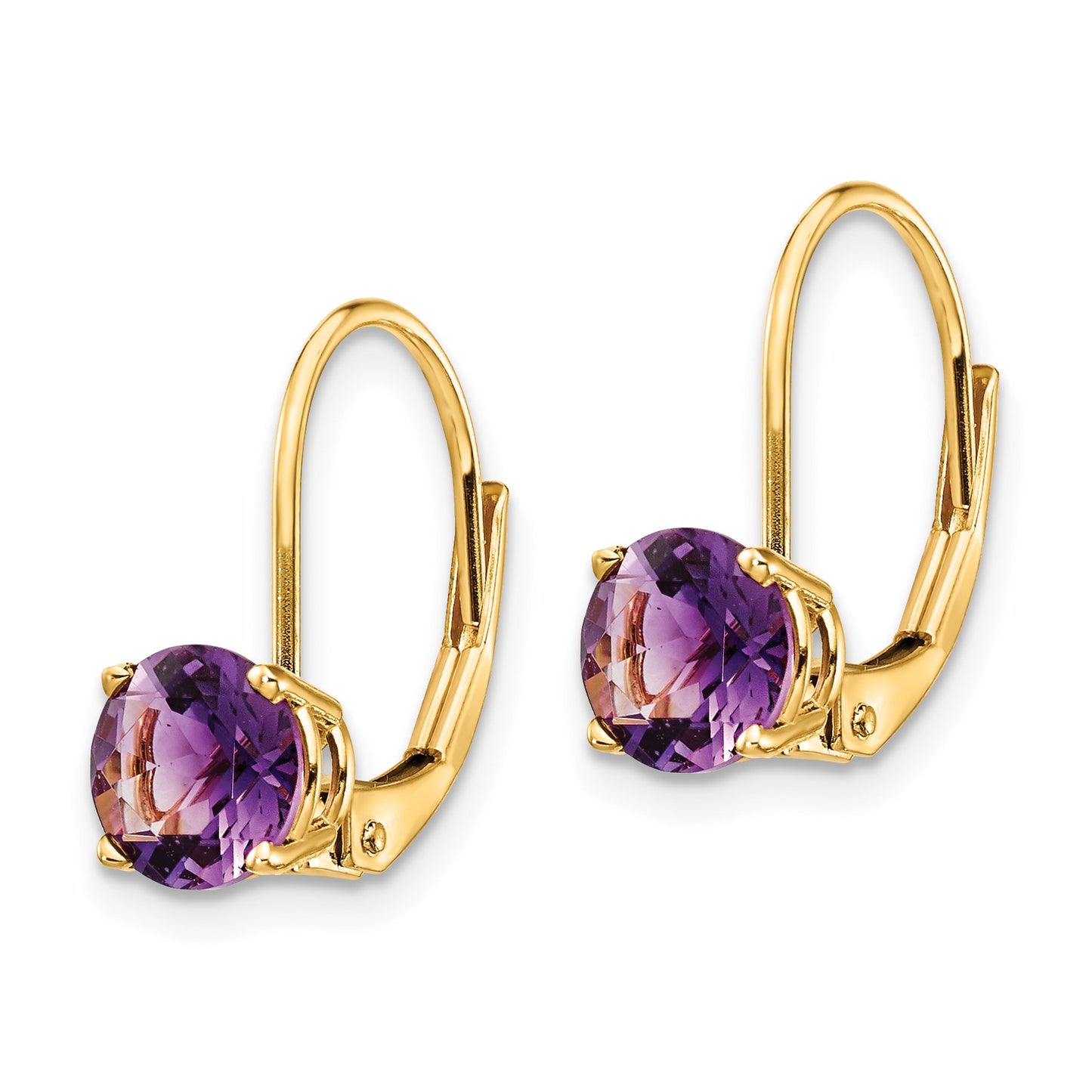 14k 6mm Round Amethyst Leverback Earrings