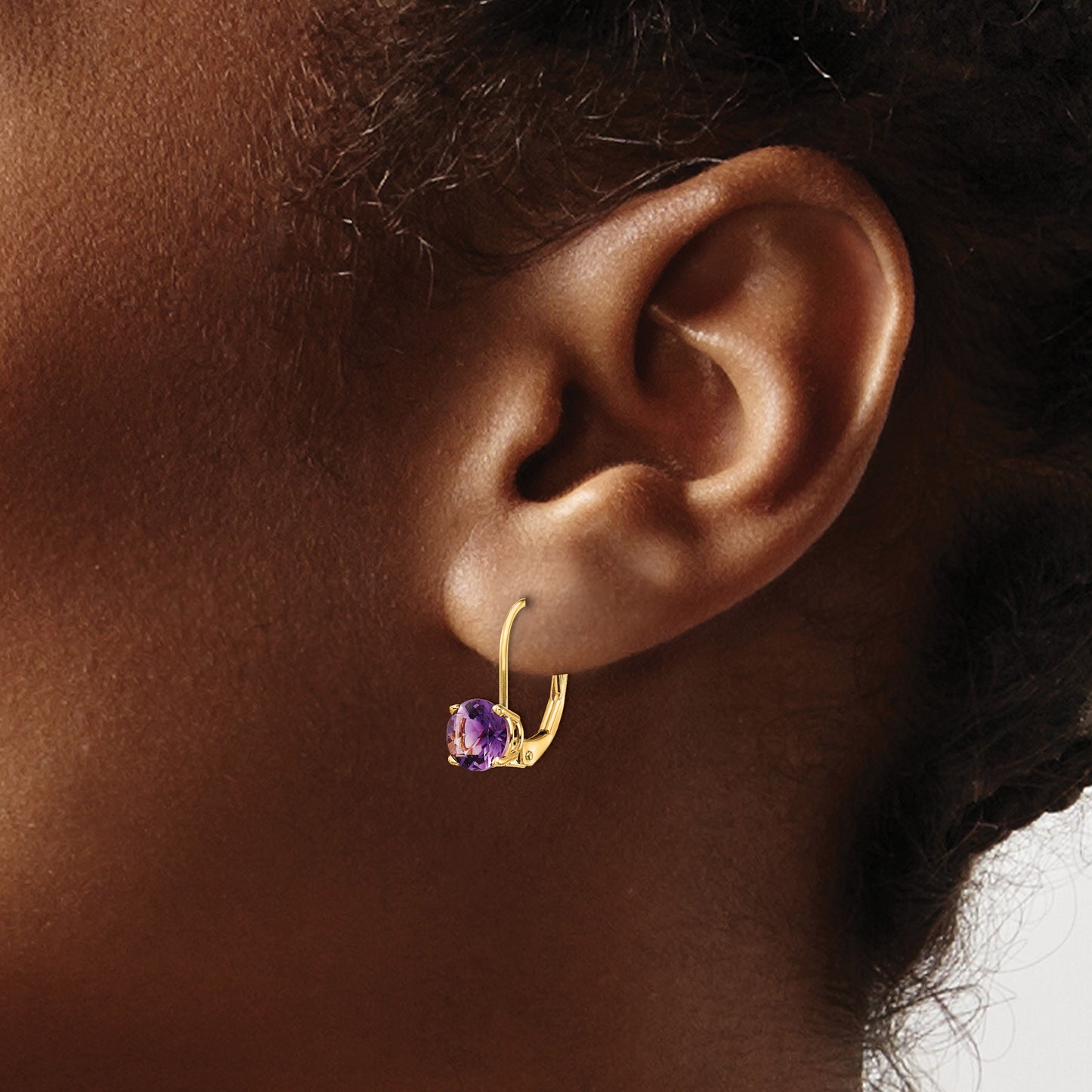 14k 6mm Round Amethyst Leverback Earrings