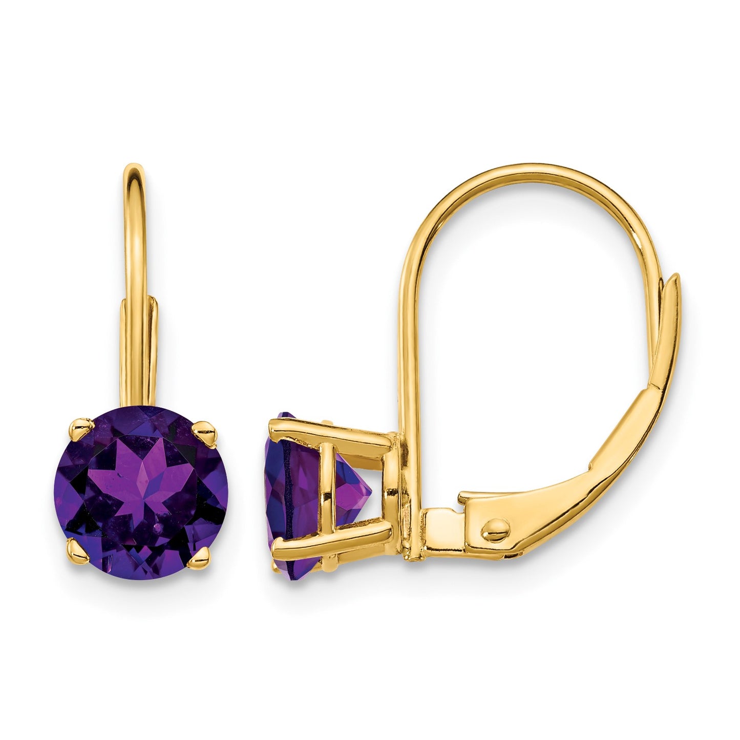 14k 6mm Round Amethyst Leverback Earrings