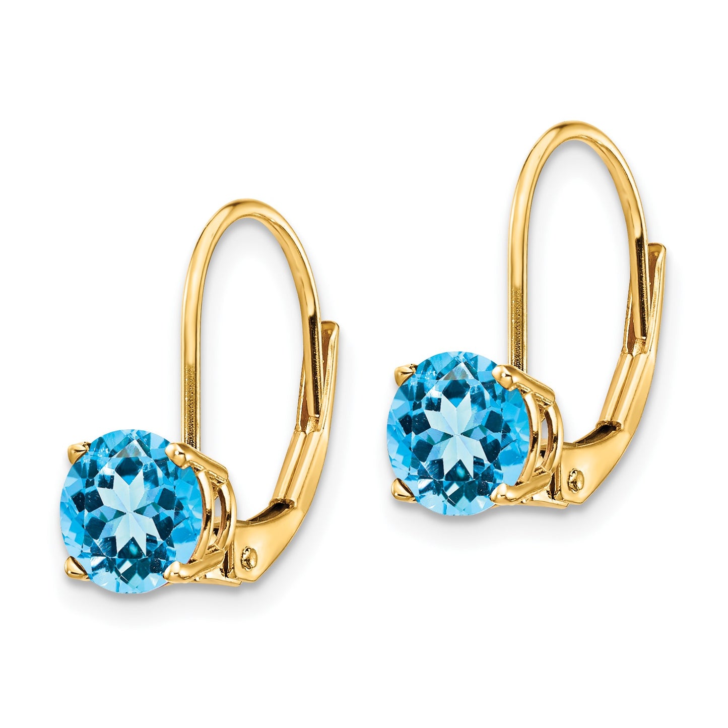 14k 6mm Round Blue Topaz Leverback Earrings