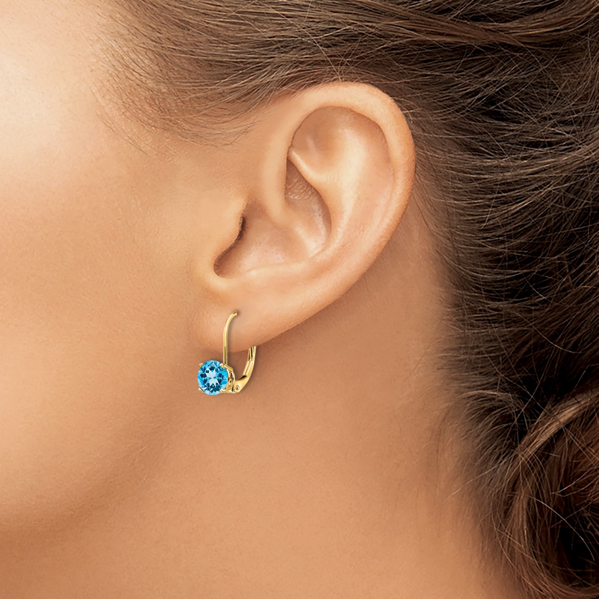 14k 6mm Round Blue Topaz Leverback Earrings