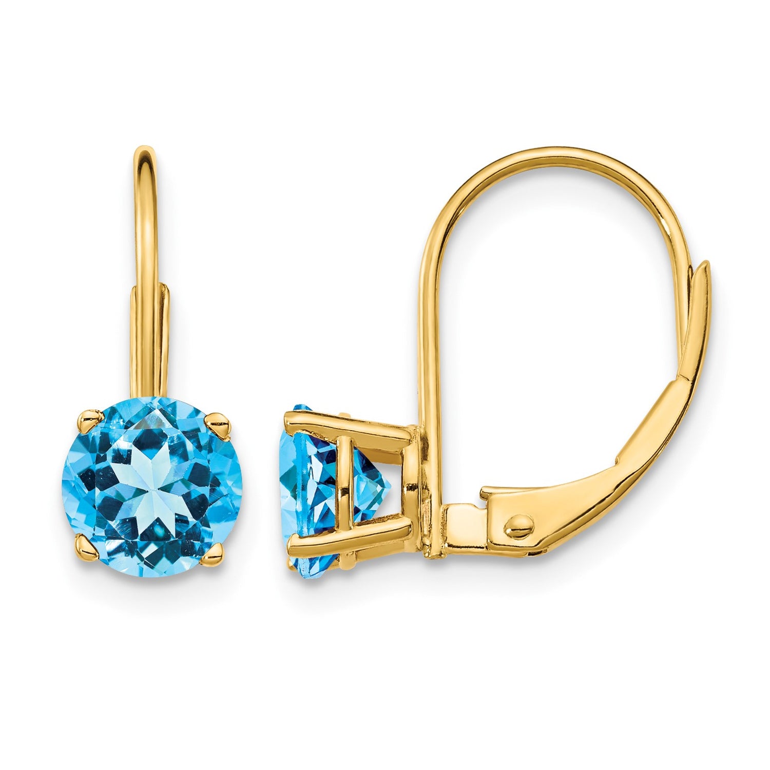 14k 6mm Round Blue Topaz Leverback Earrings