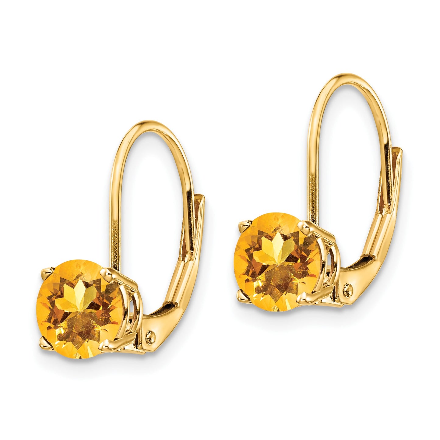 14k 6mm Round Citrine Leverback Earrings