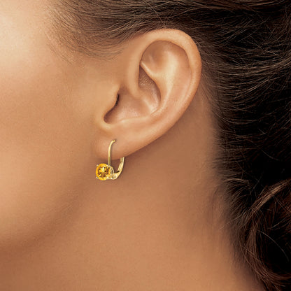 14k 6mm Round Citrine Leverback Earrings