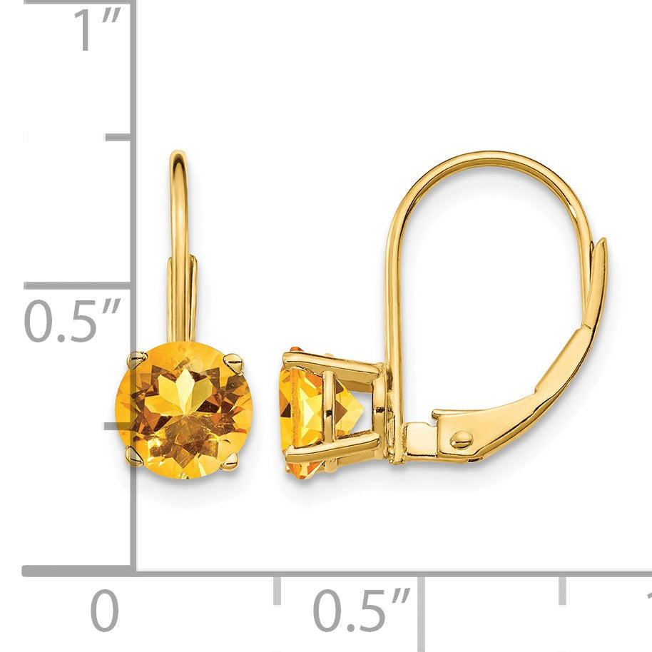 14k 6mm Round Citrine Leverback Earrings