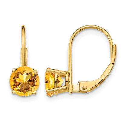 14k 6mm Round Citrine Leverback Earrings