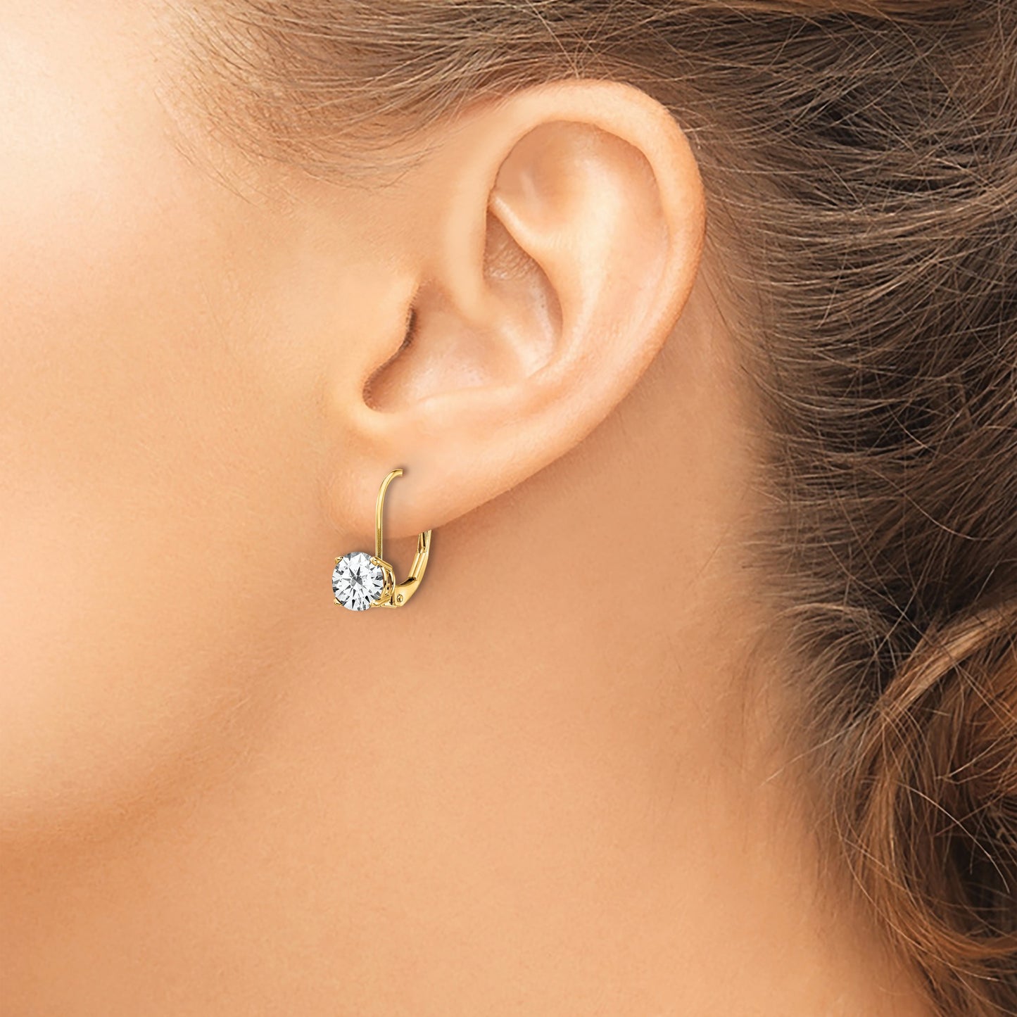 14k 6mm Round Cubic Zirconia Leverback Earrings
