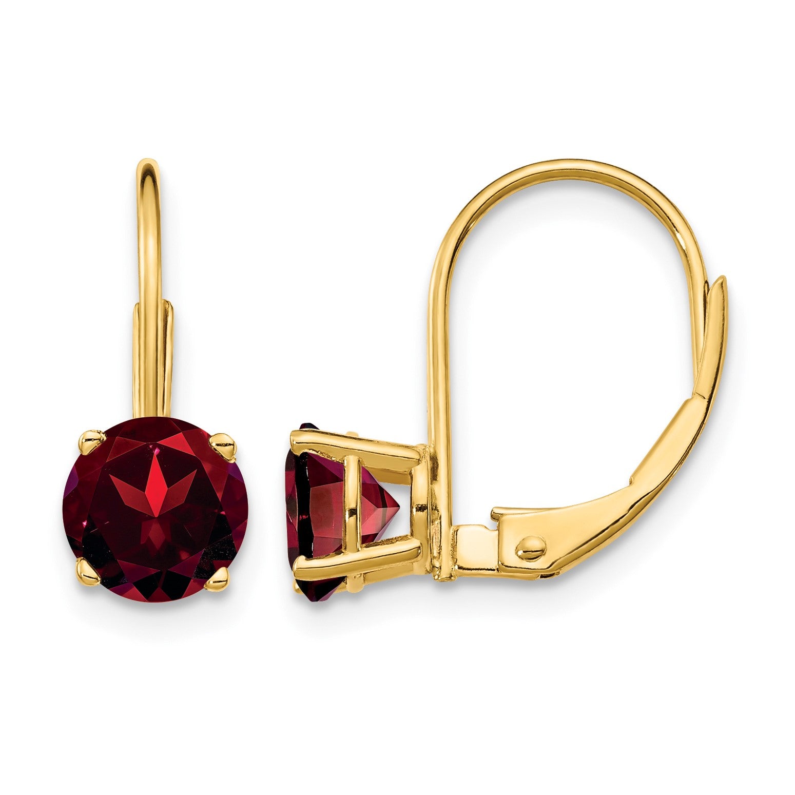 14k 6mm Round Garnet Leverback Earrings