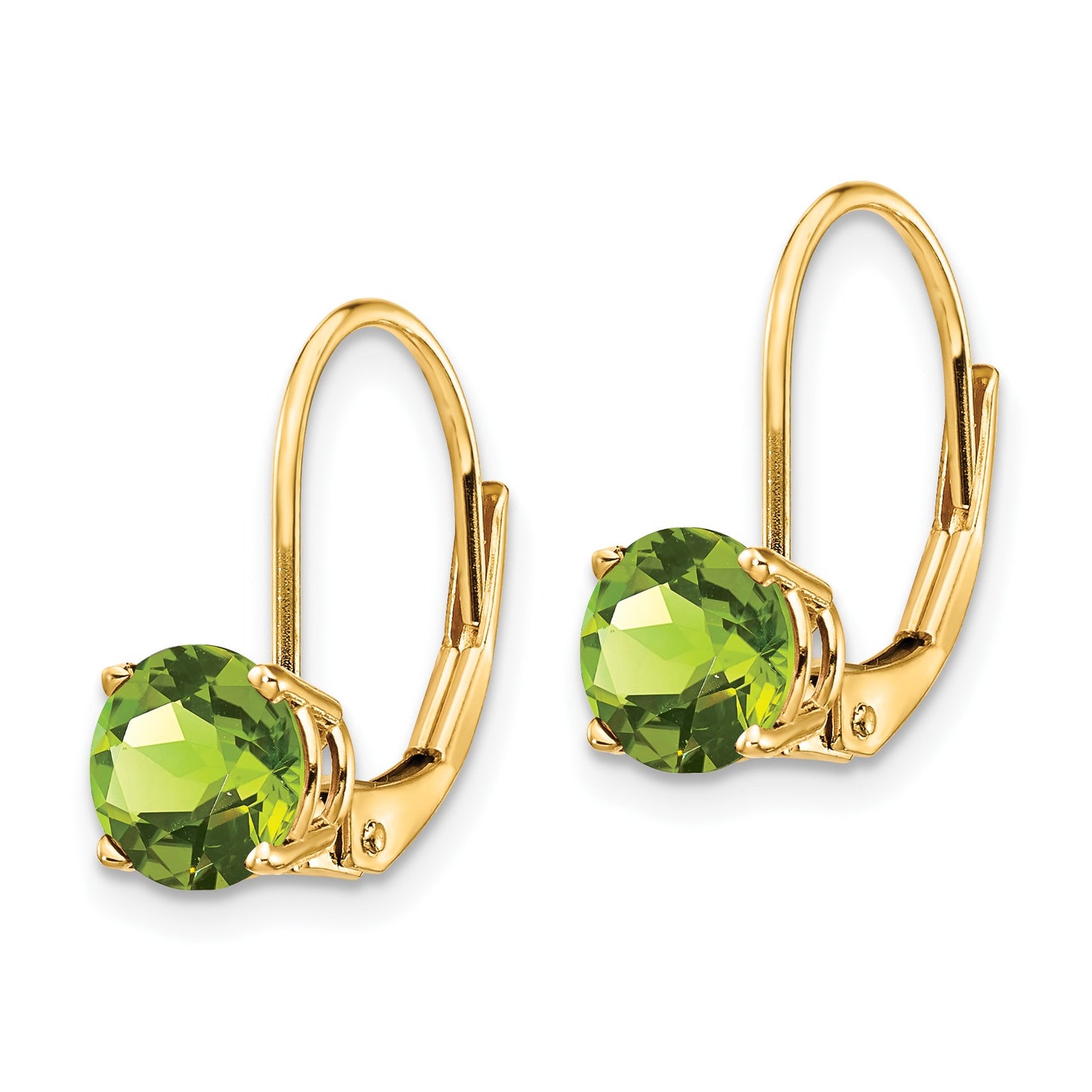14k 6mm Round Peridot Leverback Earrings