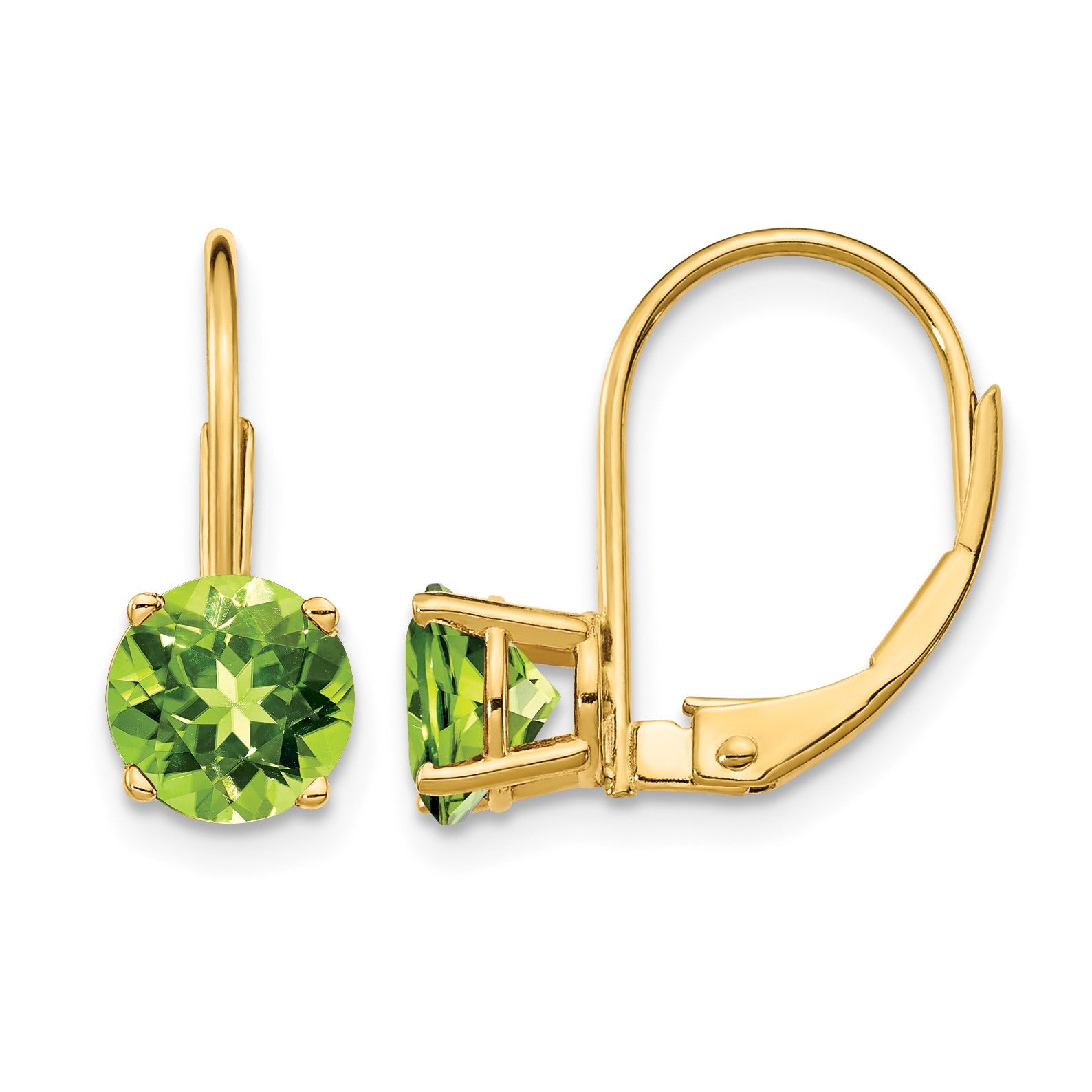 14k 6mm Round Peridot Leverback Earrings