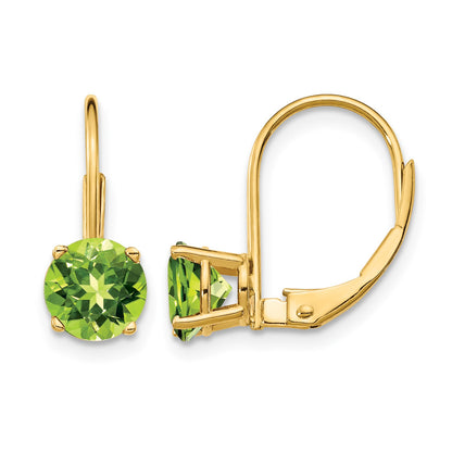 14k 6mm Round Peridot Leverback Earrings