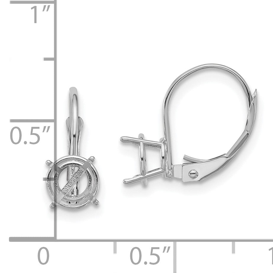 14k White Gold 6mm Round Leverback Earring Mountings