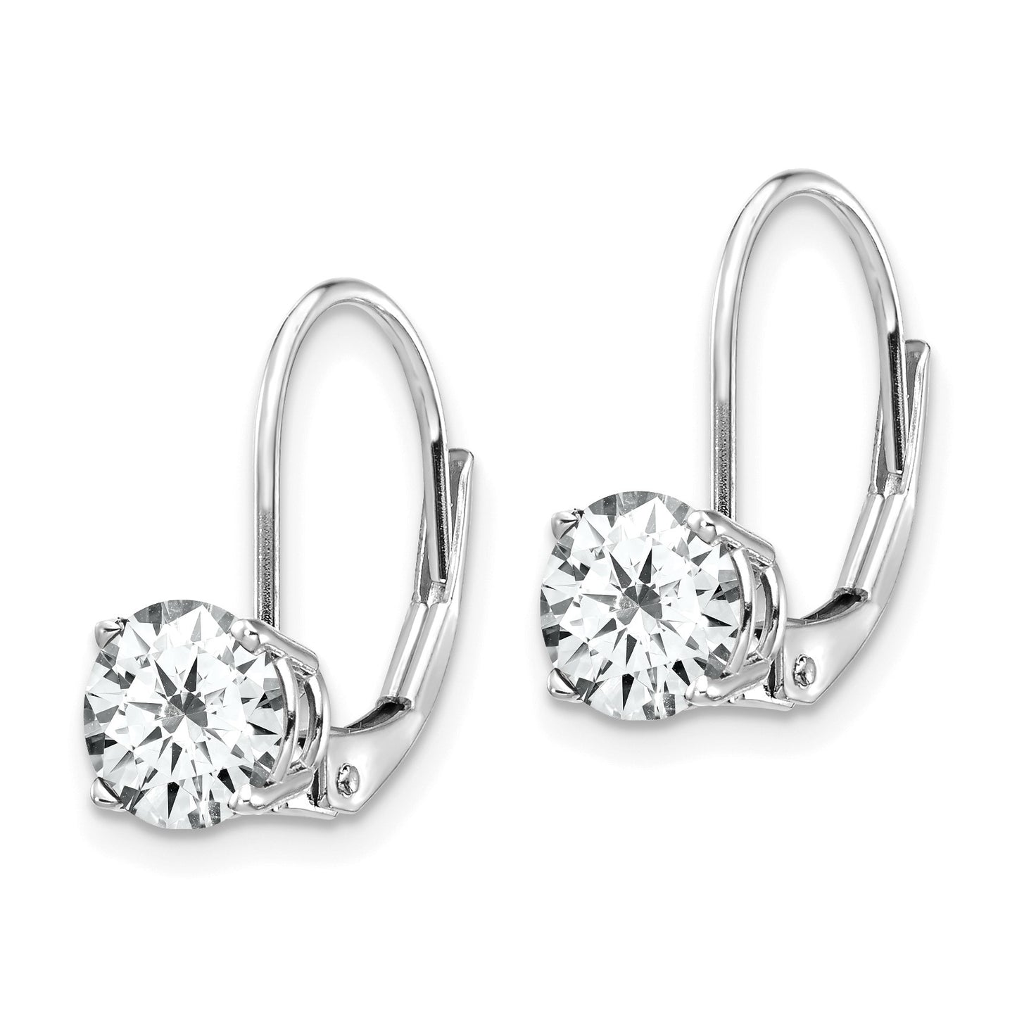 14k White Gold 6mm Round Cubic Zirconia Leverback Earrings