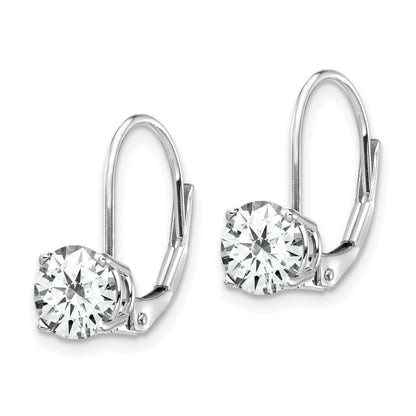 14k White Gold 6mm Round Cubic Zirconia Leverback Earrings