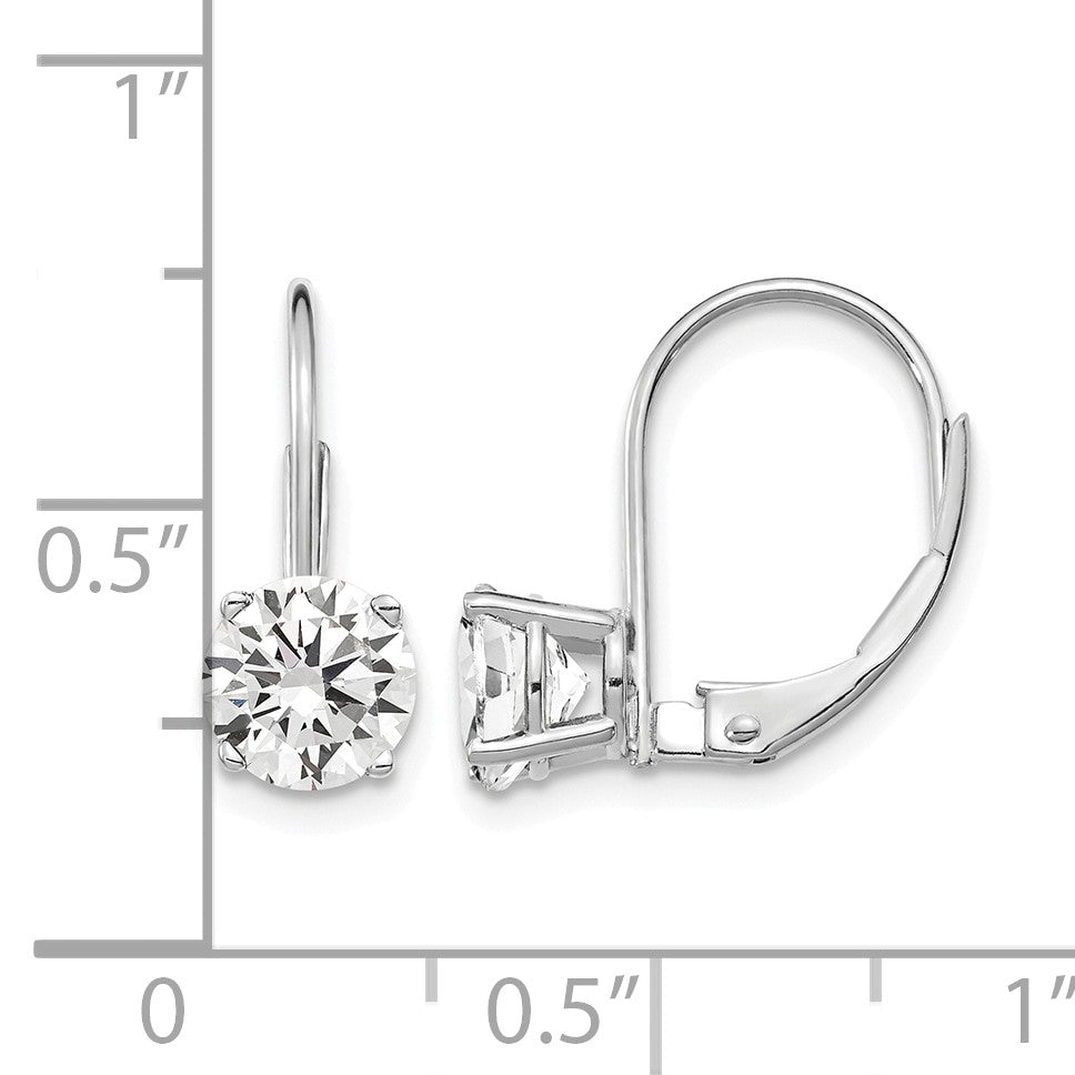 14k White Gold 6mm Round Cubic Zirconia Leverback Earrings