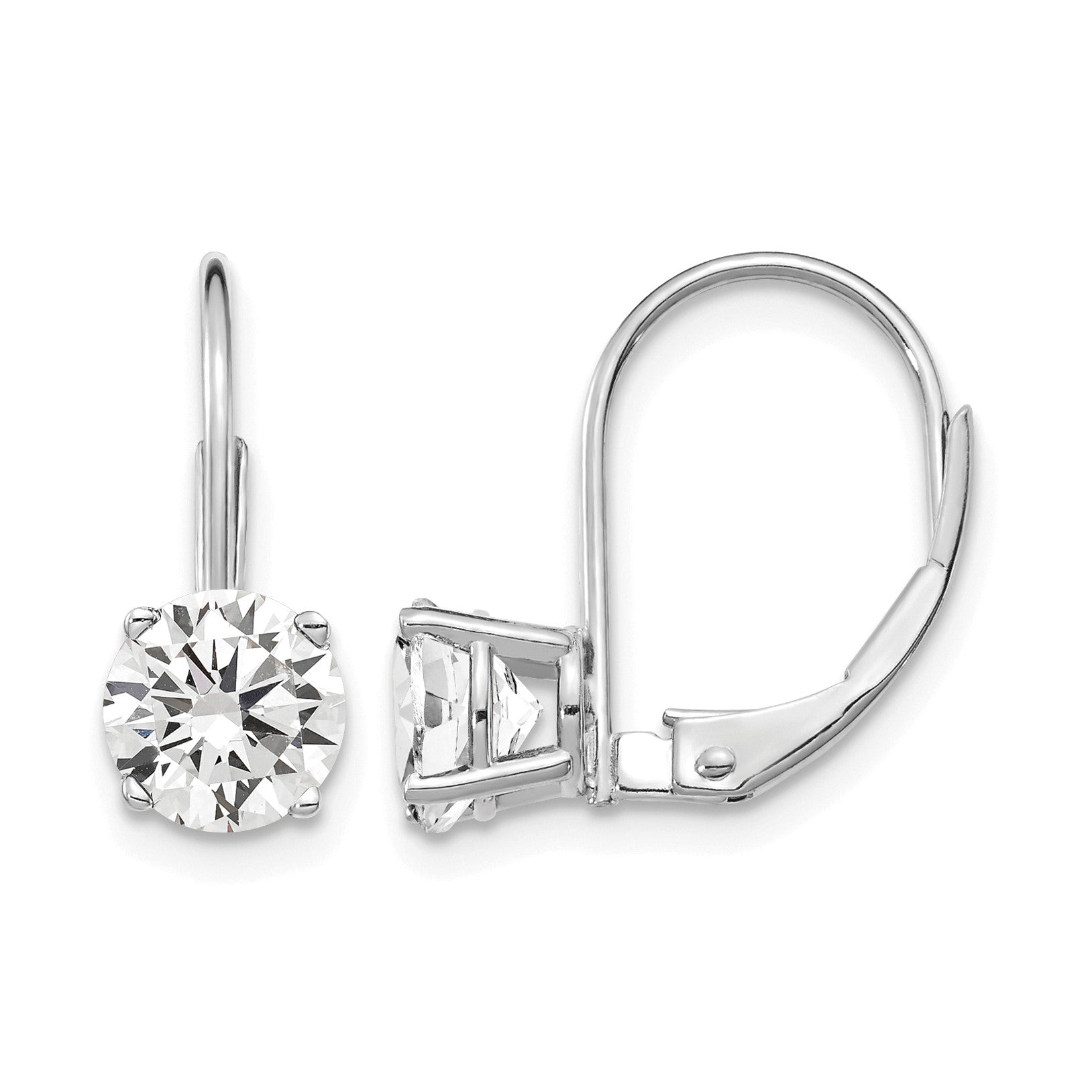 14k White Gold 6mm Round Cubic Zirconia Leverback Earrings